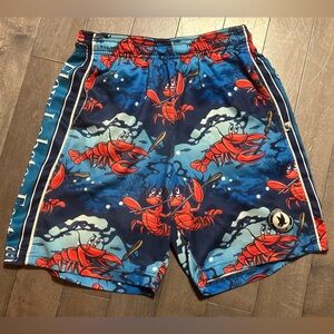Society Men's Navy Blue Athletic Shorts with Red Lobster Print